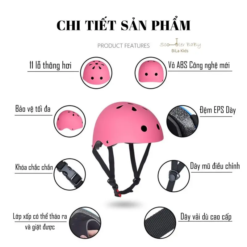 Mũ Bảo Hiểm BILA KIDS Cho Bé Trượt Patin, Đạp Xe Phụ Kiện Học Sinh 4