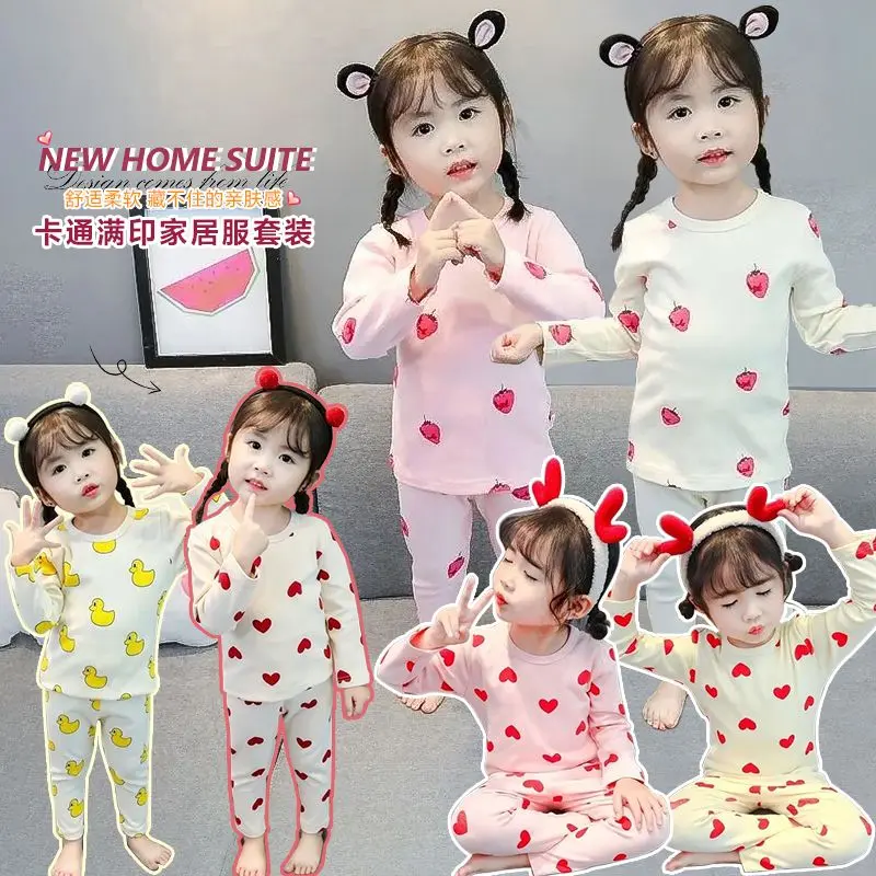 Đồ Ngủ Trẻ Em, Phong Cách Mùa Thu Và Mùa Đông, Thiết Kế Hoạt Hình, Cổ Tròn, Đồ Mặc Nhà, Cỡ Trung Bình Và Lớn, Thích Hợp Cho Bé Trai Và Bé Gái, Bộ Đồ Lót, Quần Dài, Quần Áo Mùa Thu, Đồ Ngủ Cho Em Bé