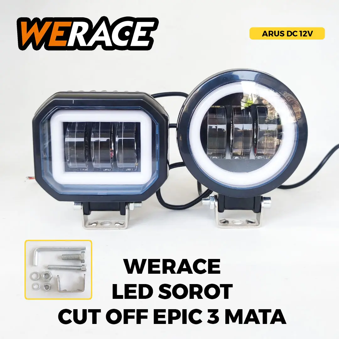 [WERACE] LAMPU SOROT / TEMBAK 3 MATA / LENSA CUT OFF / LAMPU LEBAR K30 30 WATT 12VOLT RING BIRU KOTAK / BULAT