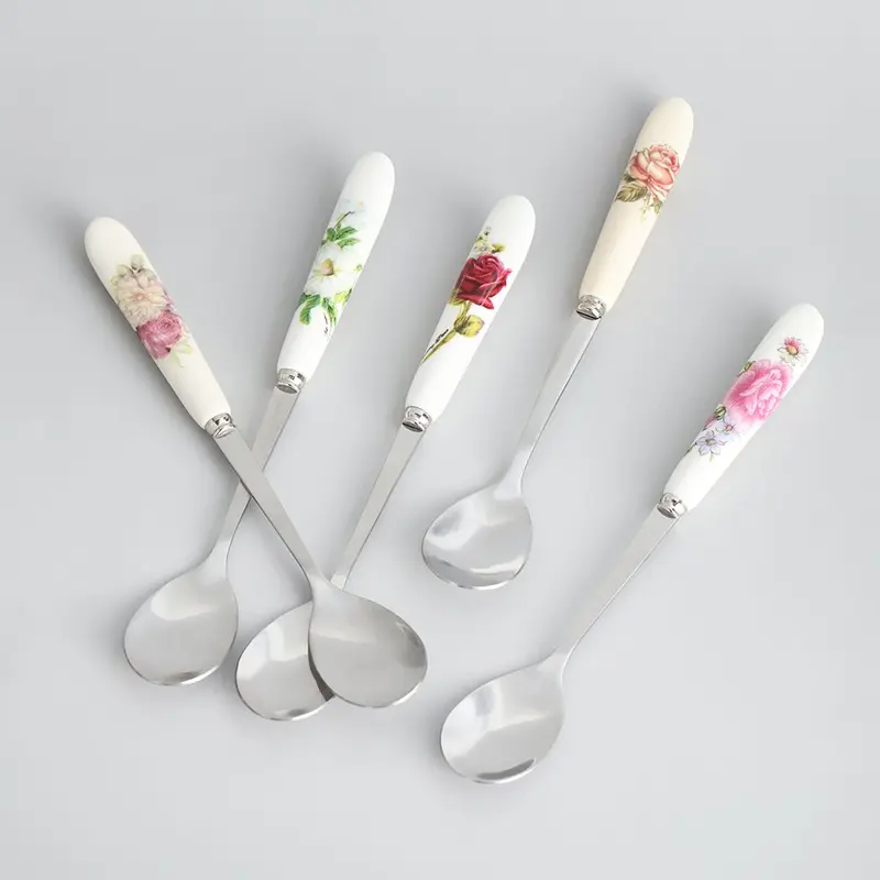 Muỗng tráng miệng bằng thép không gỉ, đồ gốm gia dụng và thiết yếu, thích hợp cho nhà bếp và ăn uống, thìa trà và cà phê 0