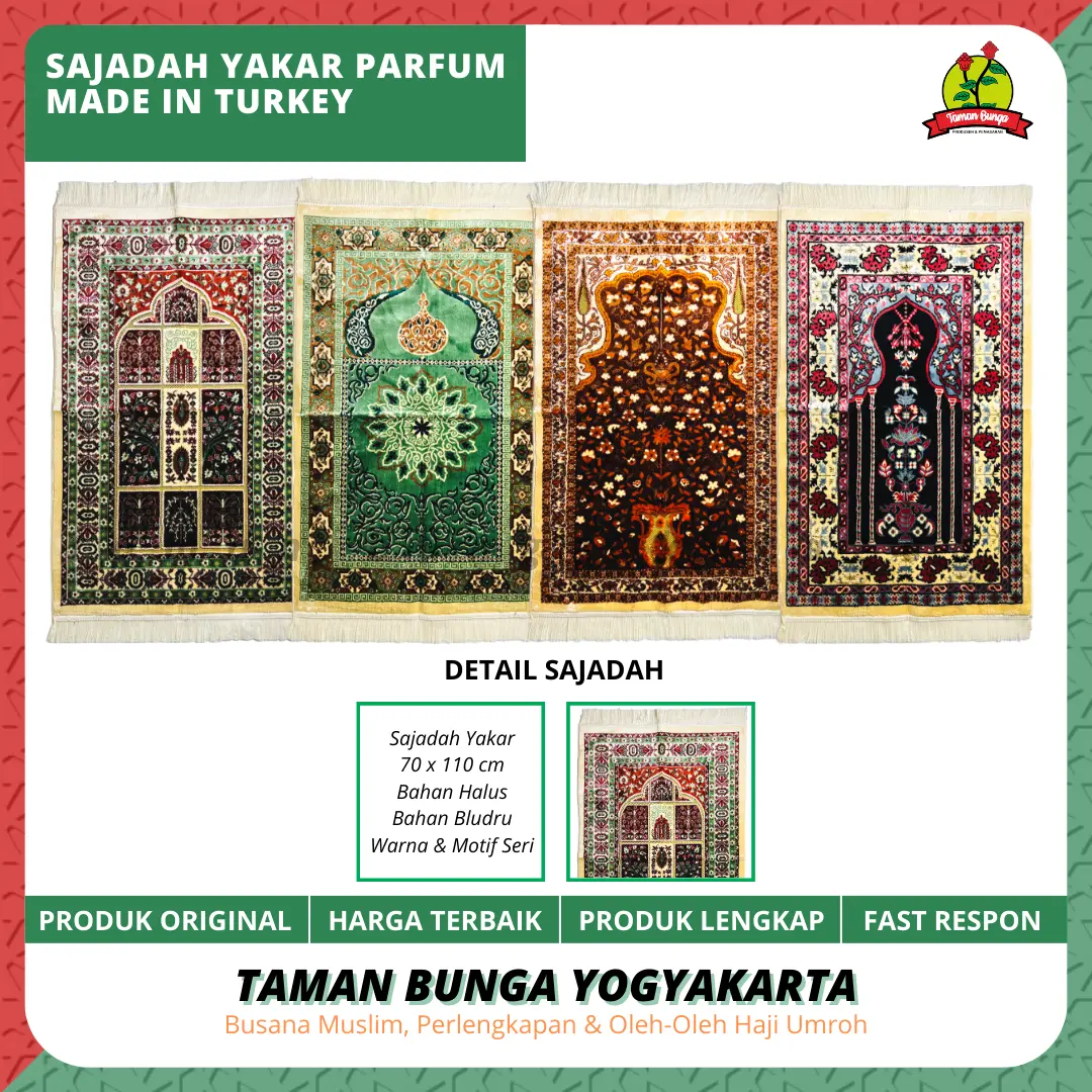 SAJADAH YAKAR BESAR PARFUM TURKEY UKURAN 70cm X 110cm