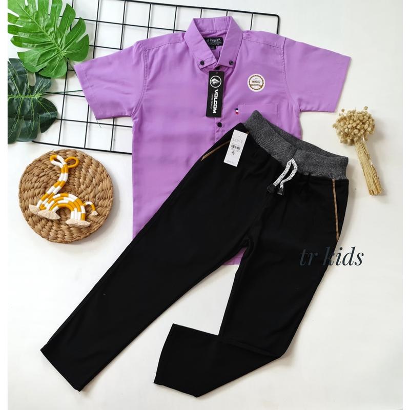 GRATIS ONGKIR/ COD Setelan Kemeja Polos Chinos Panjang Keren Produk Terbaru untuk Umur 2-12 Tahun 7