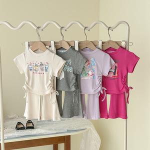 Bộ Đồ Hai Mảnh Cho Bé Gái, Phong Cách Hàn Quốc, Áo ngắn Tay Và Quần Ống Loe, In Mới 2025, Bộ Dây Buộc, Thích Hợp Cho Trẻ Mới Biết Đi Và Bé Gái Trẻ set  jean  begai