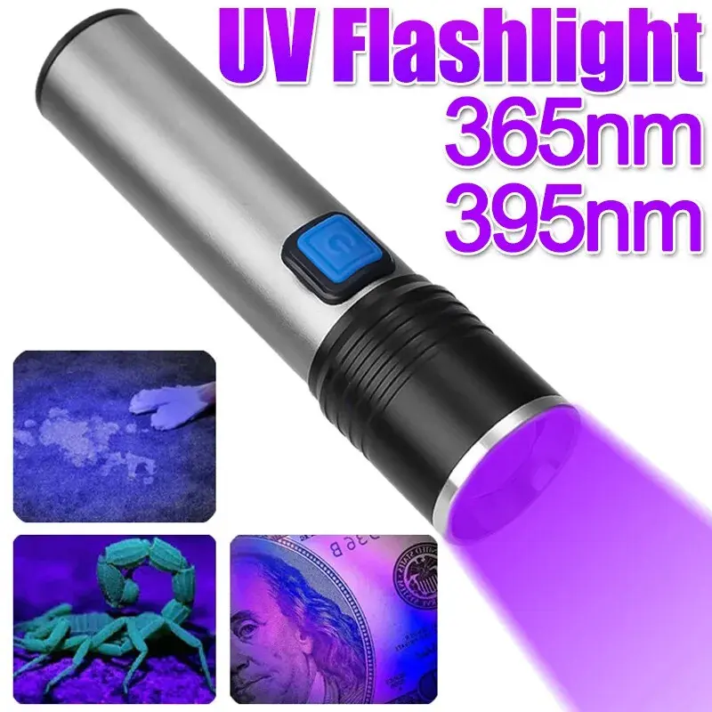 Novelty lighting 365nm Household Portable UV Flashlight Vegetable Detection Light with Variable Zoom USB Light