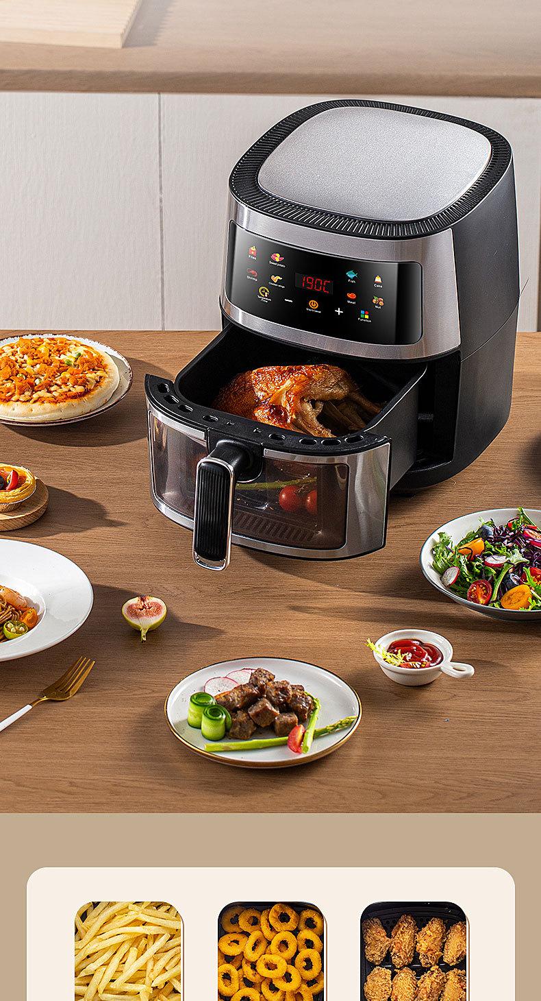 Product Introduction of Touch Screen Air Fryer New Homehold Multi-Function Intelligent Deep Frying Pan Transparent Visualization Oven Large Capacity 5L 12