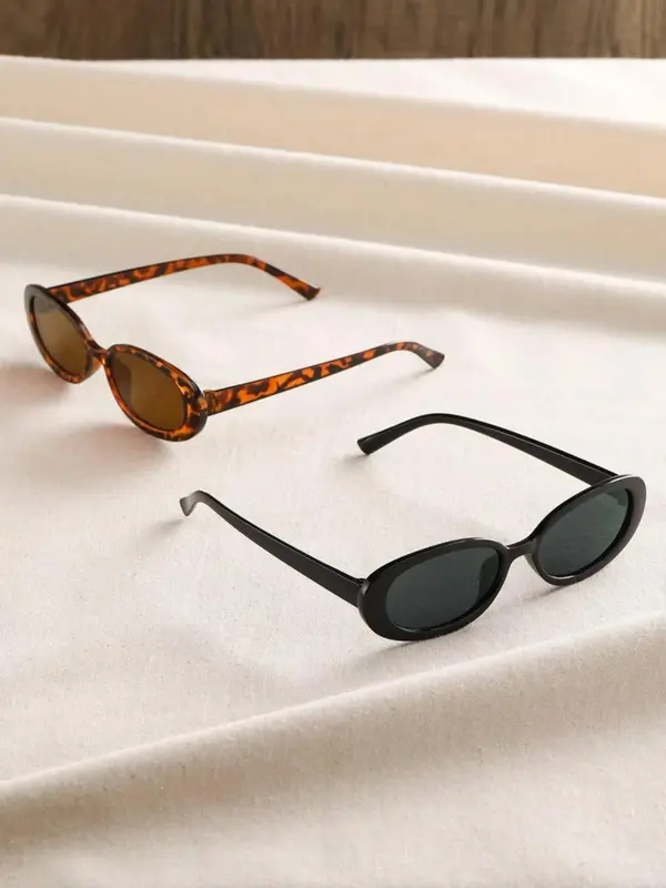 Trendy Tortoiseshell Pattern Sunglasses Set, Vintage Oval Frame Sunglasses for Everyday Use, Fashion Accessories for Outdoor Activities 3