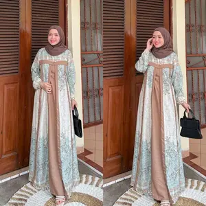 Joley Cloth - Nadine Dress Outfit Kondangan Elegant Busana Muslimah Bridesmaid Gamis Wanita Motif Printing Terbaru Sarimbit Keluarga Butik Mewah Pesta Outer Kekinian Wudhu Panjang Lembut Katun Maxi Dewasa - MOTIF 42 MOCCA