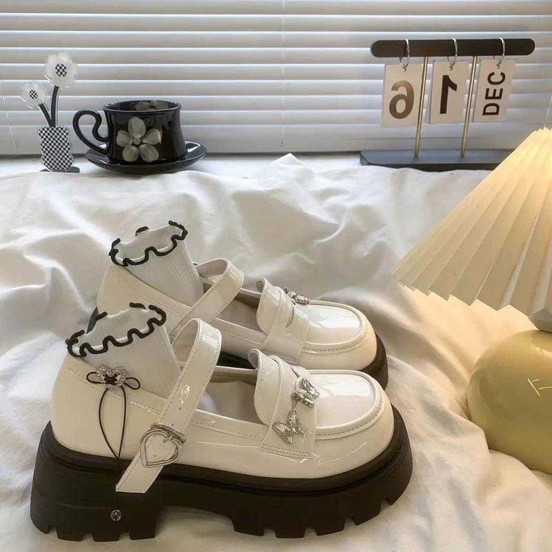 giày búp bê nữ chất da bóng đính hình 2 bướm quai trá tim đé cao 5cm thời trang cao cấp 8