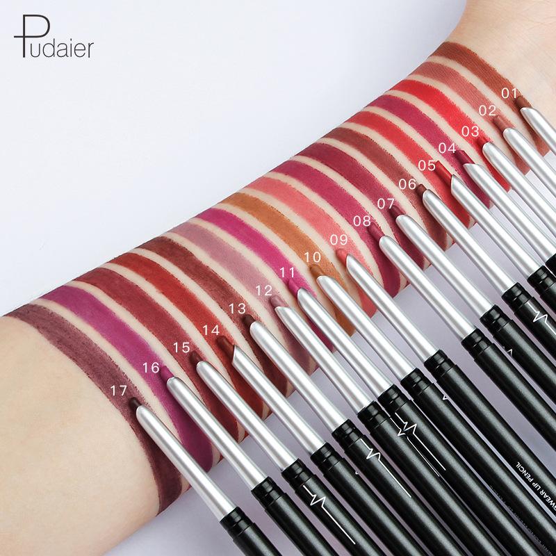 Pudaier Three-Dimensional Matte 17 Colors Lip Liner Automatic Non-Decolorizing Eye Shadow Eyeliner Lipstick Lip Pencil 4