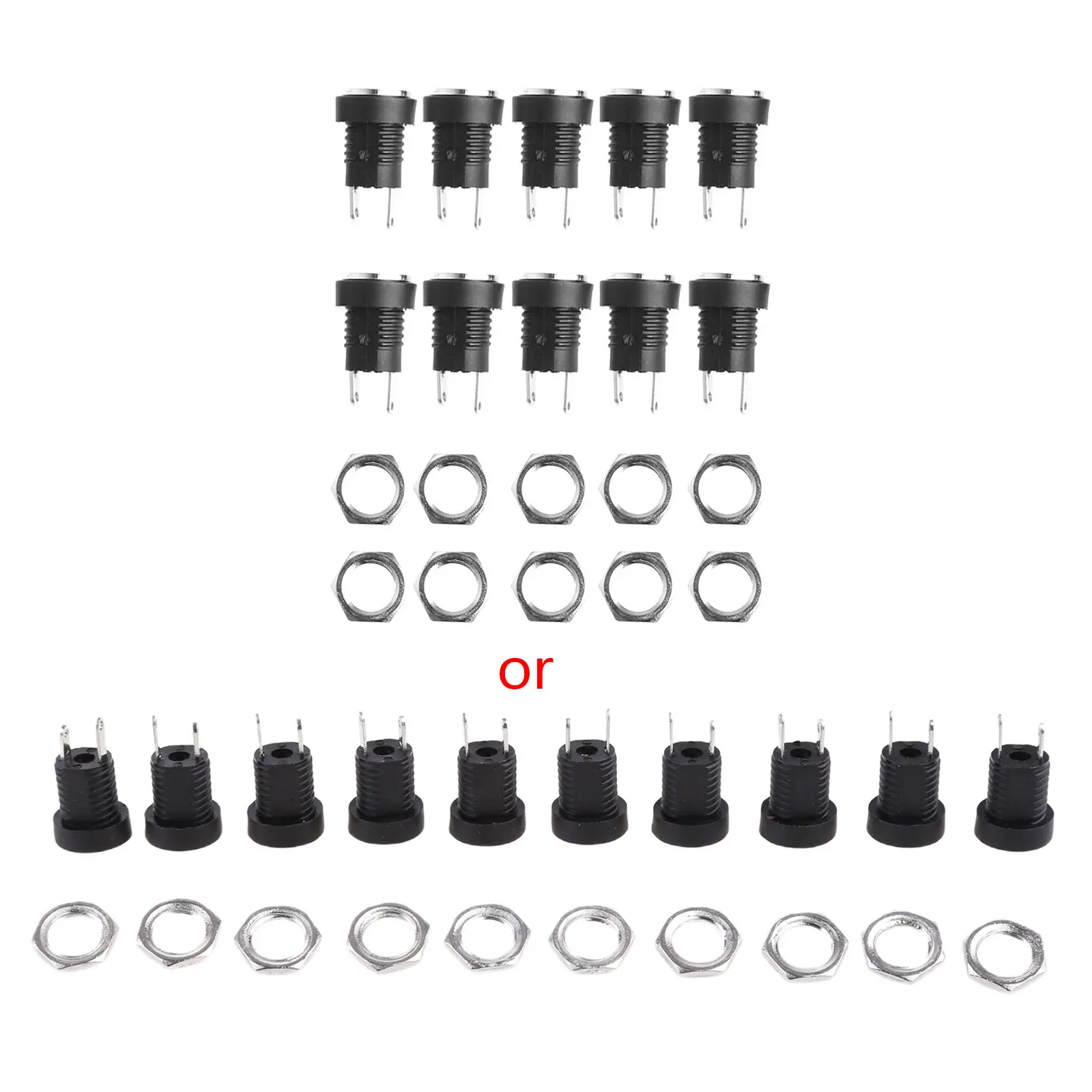 10Pcs Power Supply Female Jack Panel Mount Connector 5.5mm 2.1mm Plug Adapter