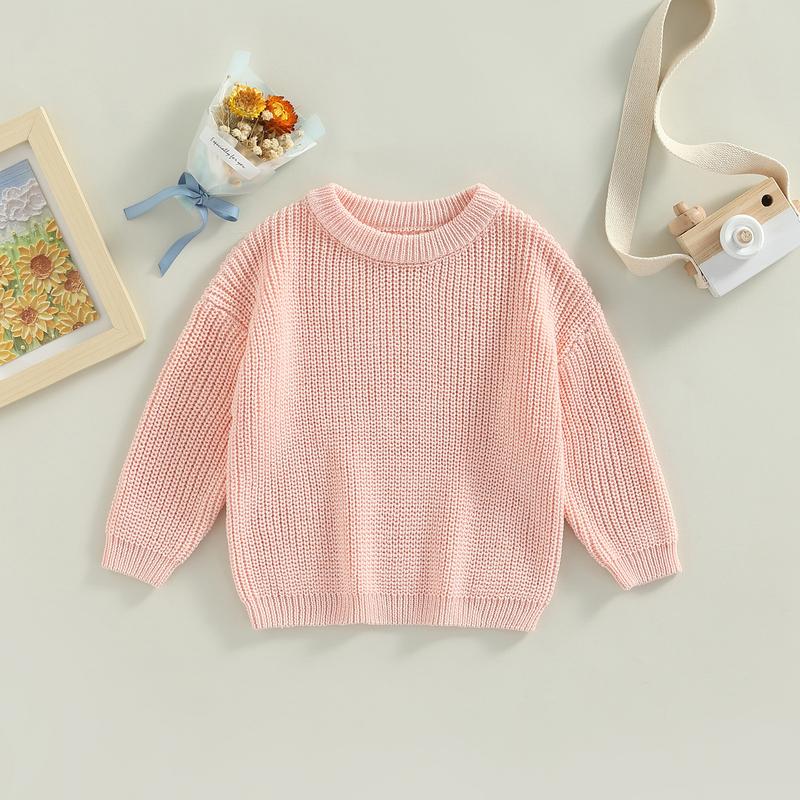 Product Introduction of Toddler Baby Round Neck Sweaters, Long Sleeve Solid Color Loose Knitted Pullovers 57