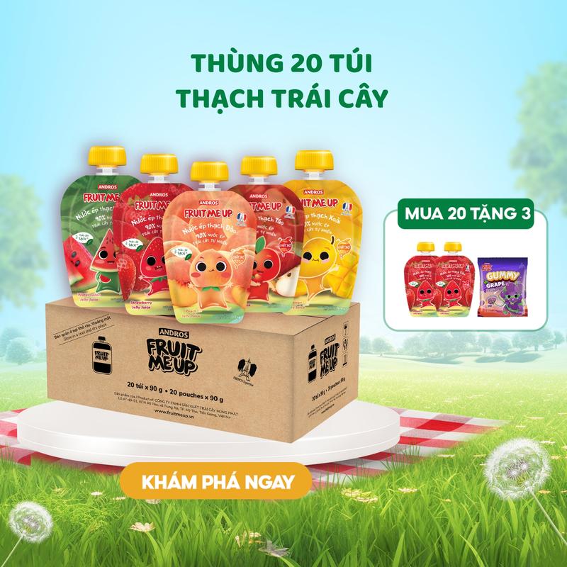 Thùng 20 Túi Thạch Trái Cây - Nước Ép Từ Trái Cây & Thạch Konjac Mềm Mịn - ANDROS FRUIT ME UP - Snack &Food -  90gx20 Thức Ăn