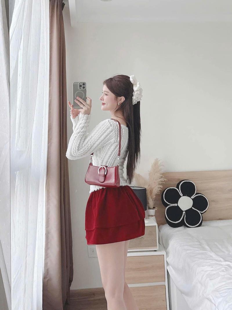 Product Introduction of Áo trễ vai len mềm xinh, áo noel tết tiểu thư A387 Nữ Women 8