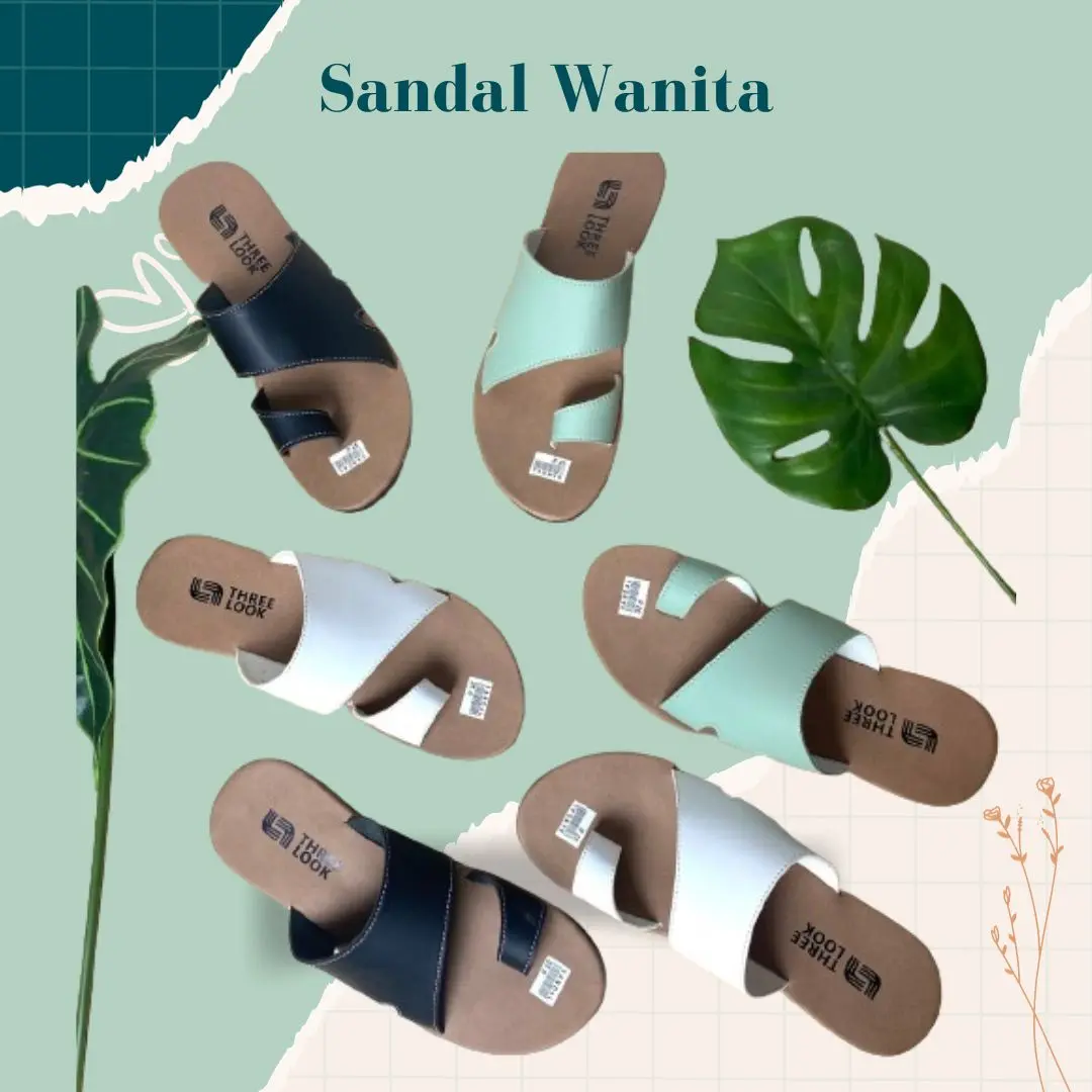 Sandal Wanita Jepit Karet Teplek Kulit Sintetis Anti Licin Flat Hitam Putih Sendal Cewek