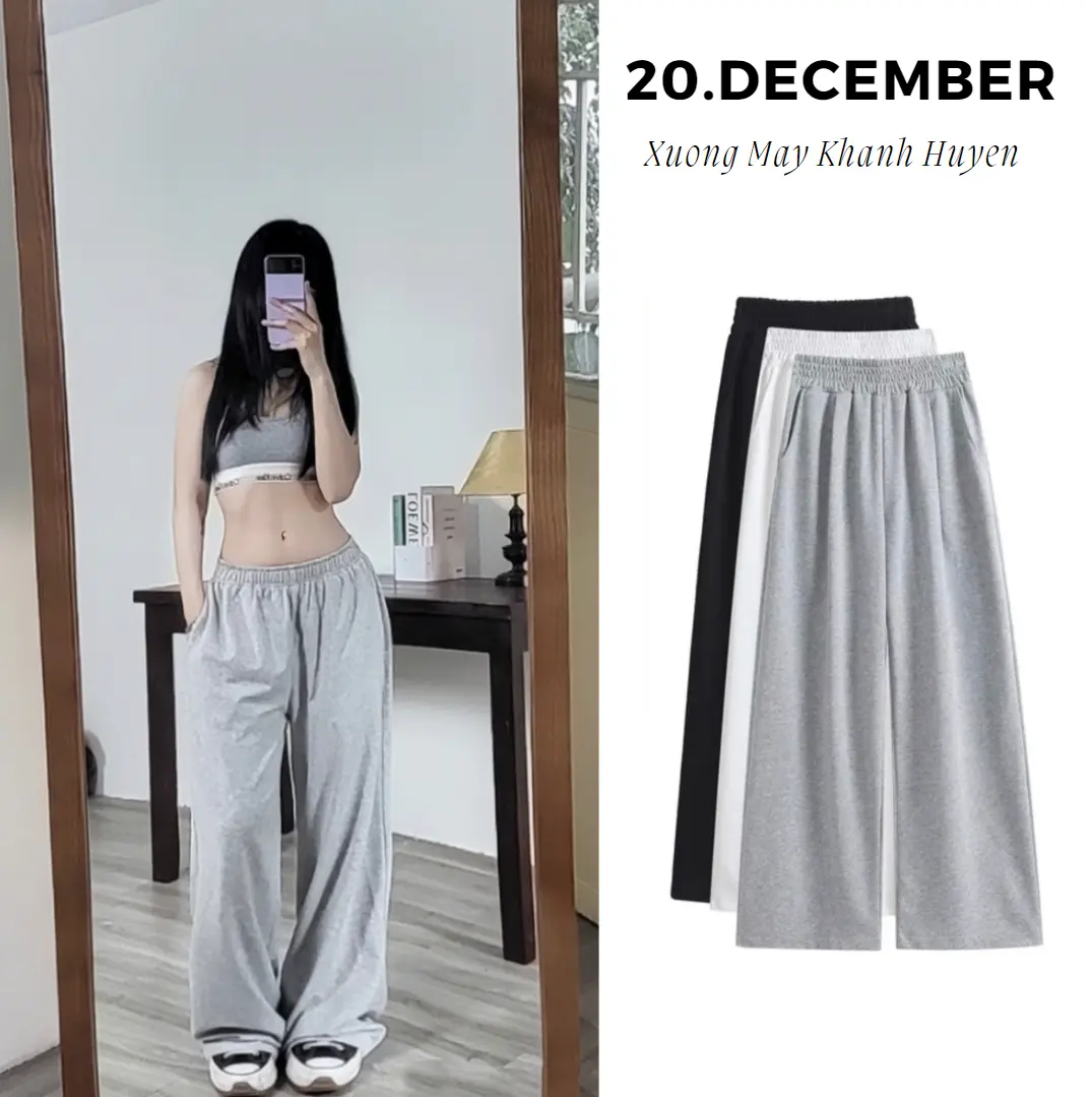 Quần nỉ da cá ống rộng dáng suông unisex lưng cao Nữ Women