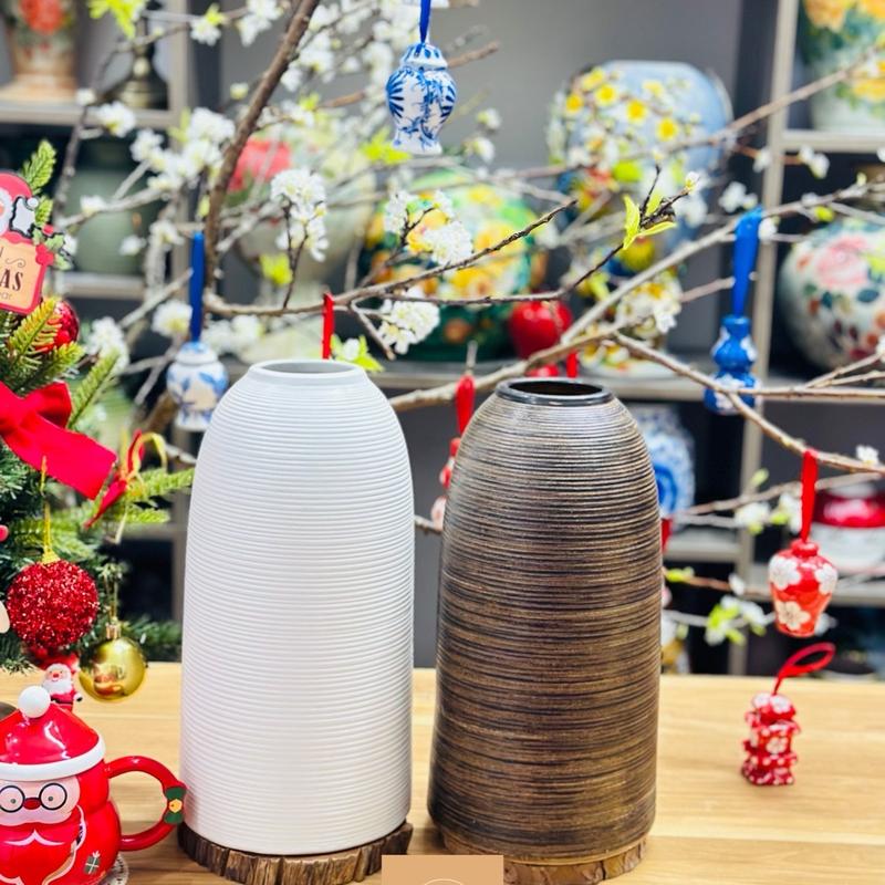 Bình chuông gốm Bát Tràng cắm đào tết/ bình cắm tuyết mai/ bình chuông thon 33cm