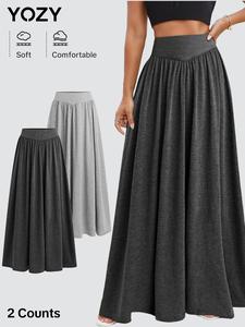 YOZY 2 Counts Basic Flared Skirt/ Solid Color Casual A-line Skirt,  2024 Women's Daily Wear for All Season