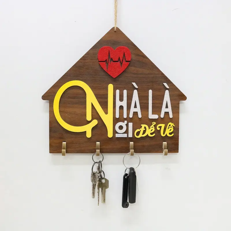 Bảng gỗ Nhà là nơi để về, Mang tiền về vợ (Tặng kèm đinh 3 chân/ móc dán tường) - Bảng gỗ treo tường, trang trí nhà cửa Decor Phòng 0
