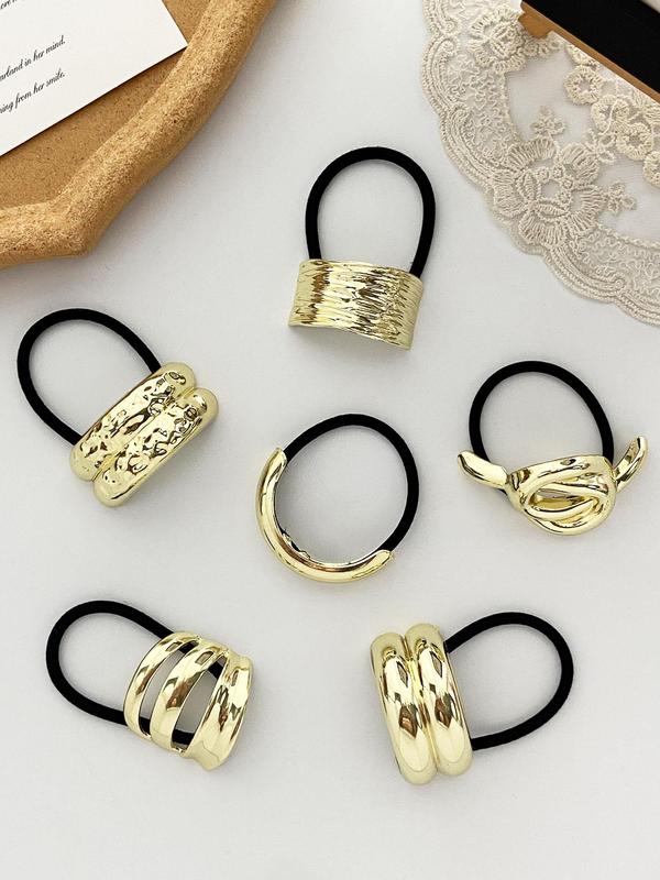 Texture Metal & Solid Color Metal Hair Tie Set, Casual Simple Style Hair Accessories for Women & Girls, Minimalist Headwear Suitable for Thick Hair 0