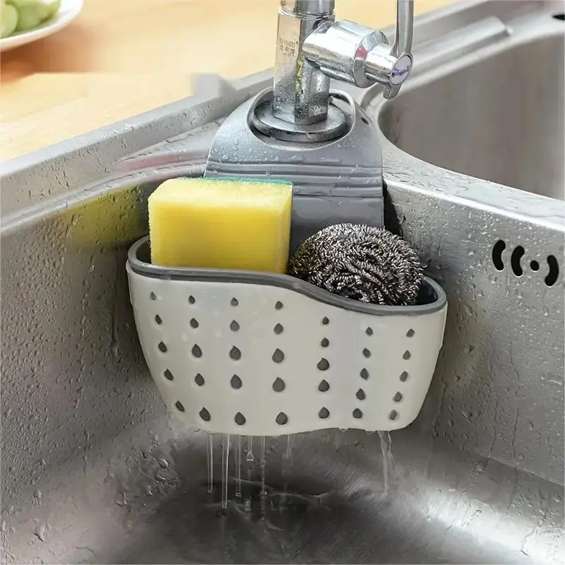 Faucet Drainer Basket, 1 Count/2 Counts Double Layer Sink Hanging Bag, Sink Sponge Storage Basket For Kitchen, Kitchen Gadgets, Kitchen Organization