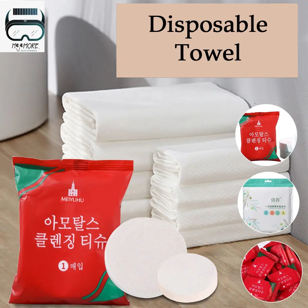 MOJOMORE Compressed Bath Towel/Bath Towel Tuala Disposable Travel Towel Travel Towel One Time Travel Bath Towel One time Bath Towel Tuala Pakai Buang Cotton White