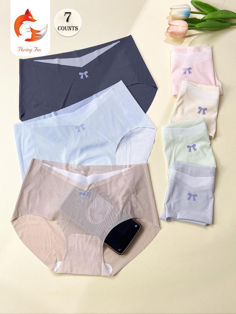 Product Introduction of Women's Bowknot Print Seamless Ice Silk Panty, Breathable Comfy Knicker for Daily Wear, Underwear for All Seasons 1