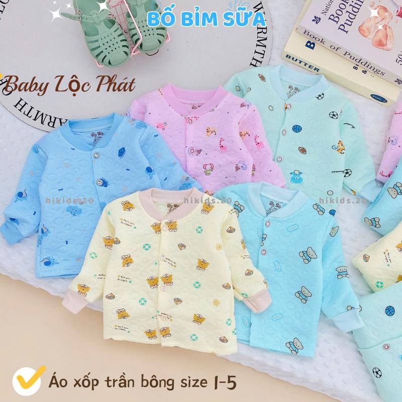 Set 3-5 Áo xốp dài tay trần bông thu đông cho bé sơ sinh nhiều màu cổ tàu cúc giữa mềm mại cho bé trai bé gái 3-9 kg HIKIDS AXOP01