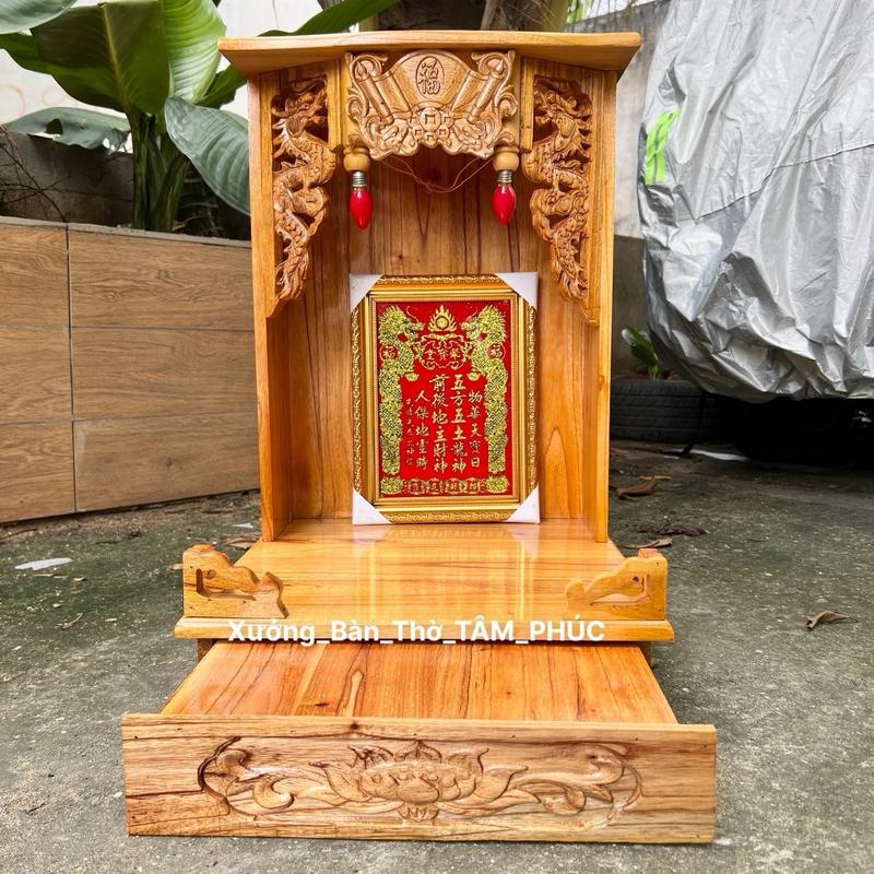 [SALE RẺ NHẤT] Bàn thờ thần tài ông thổ địa mini gỗ xoan 38cm 42cm chạm rồng gỗ tự nhiên sơn vàng đẹp có đèn và mâm kéo Decor Decor Phòng Trang Trí Nhà