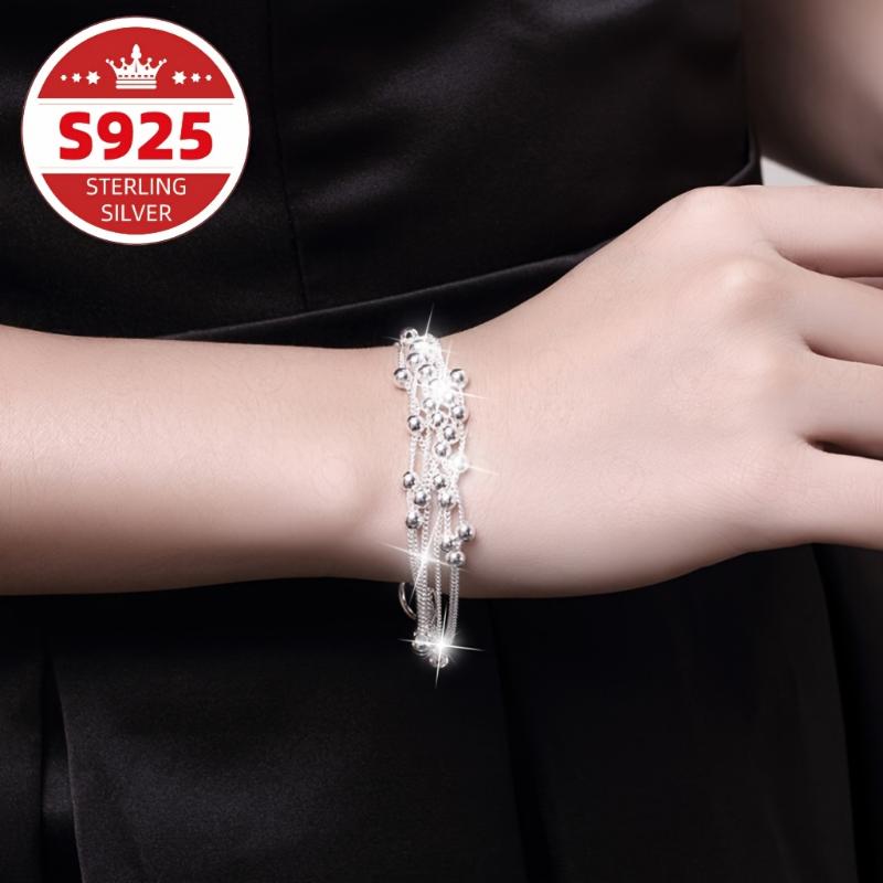 Sterling Silvery 925, Six Chain, Round Bead - Fashionable Elegant Daily Wear Party Jewelry Perfect Feminine Charm Christmas Gift 6