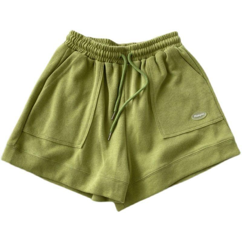 2024 High waisted slimming casual sports shorts for women's new Korean loose wide leg drawstring A-line pants 3