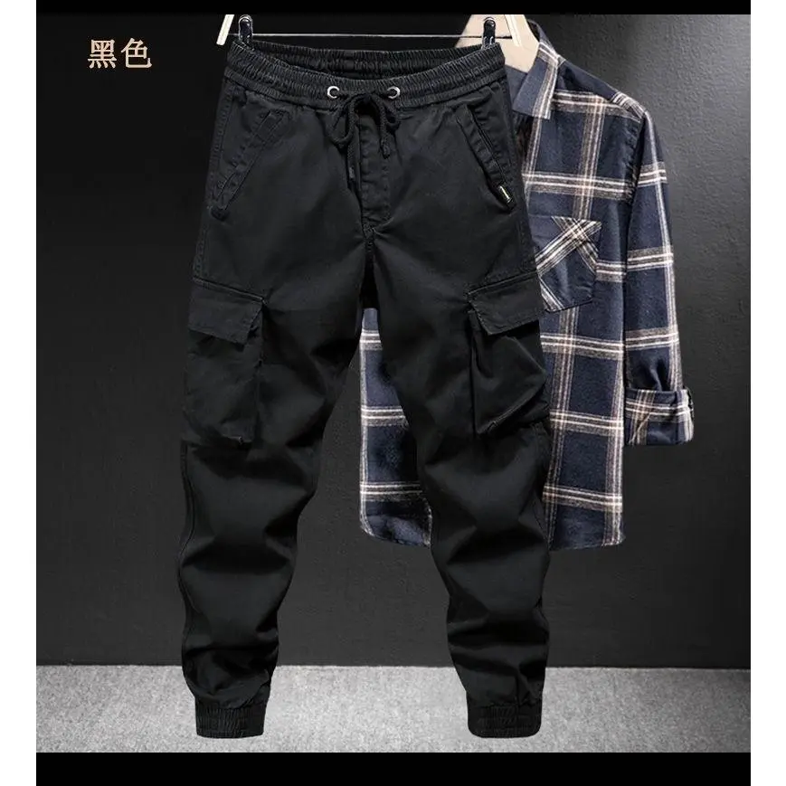 M-5XL plus size men's cargo pants tactical fashion loose pockets side work pants black sweatpants