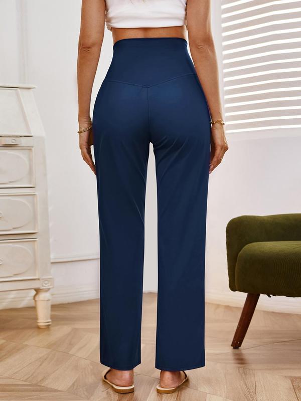 Women's Solid High Waist Pocket Sports Joggers, Casual Comfy High Stretch Straight Leg Jogger Pants for Yoga Gym Workout Running, Ladies Sportswear for All Seasons 1