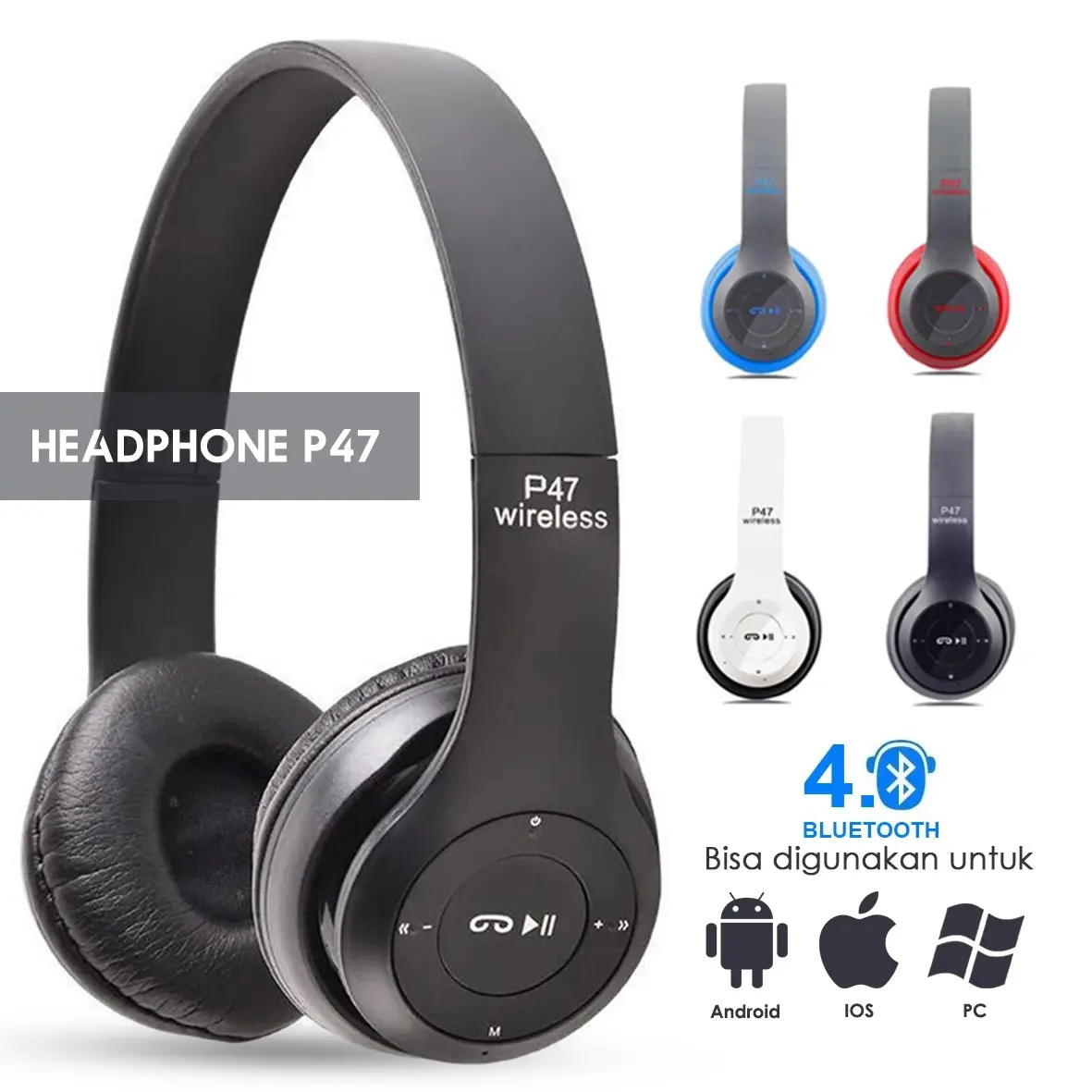 HH - ( BISA COD BERGARANSI ) Headset Bluetooth X-One P47 4.1+EDR Headphone Wireless Extra Bass Stereo High Quality Earphone Gaming Buat HP Handphone Full Bass Hengset hanset Blutut Blutooth Bando Tanpa Kabel aerphone DJ Mic mike mik  Batre Awet Terbaik