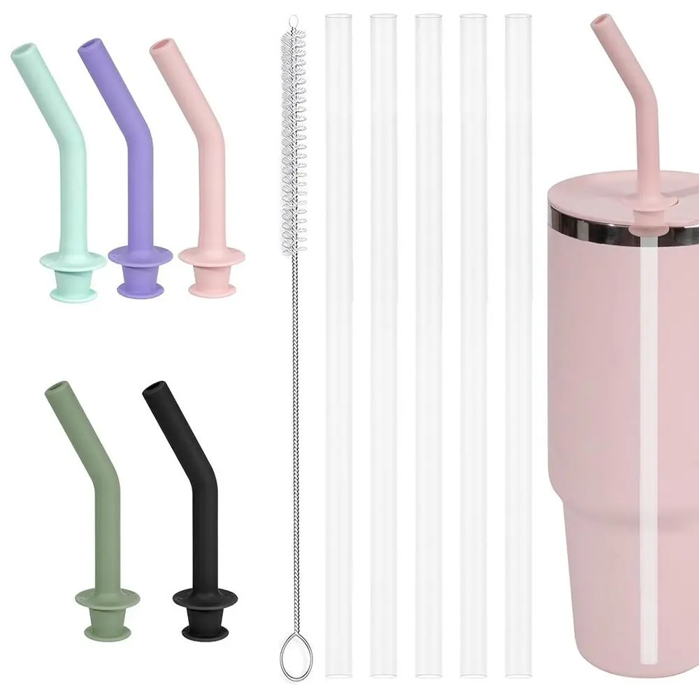 Soft Replacement Silicone Straw Tip Large Diameter Straw Party Supplies Drinking Cup Straw Nozzle with Cleaning Brush Dust-proof Drinking Tube for Stanley 20/28/32/40oz for Stanley Cup Accessories