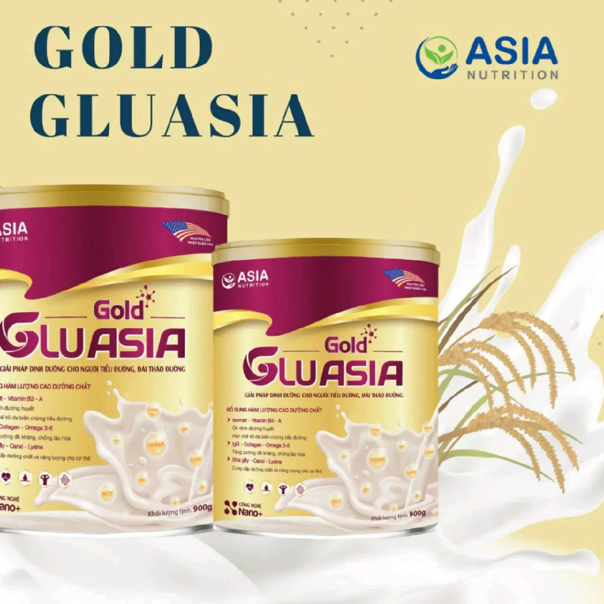 Sữa Gold GluAsia 900g, Date 2026. Hỗ trợ hiệu quả cho người ĐT đường (hãng AsiaNutrition)