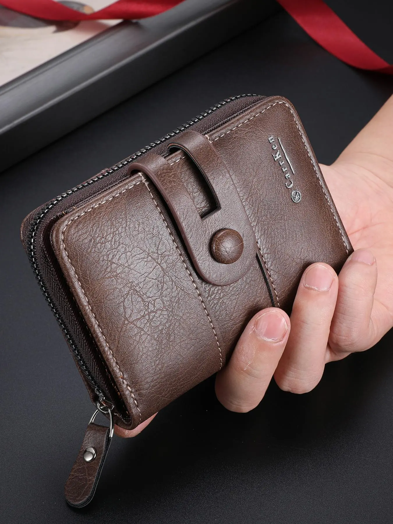 Men's Minimalist Casual Plain Zipper Short Wallet, Multi Card Slot Multi Functional Wallet, Fashionable Wallet for Daily Use