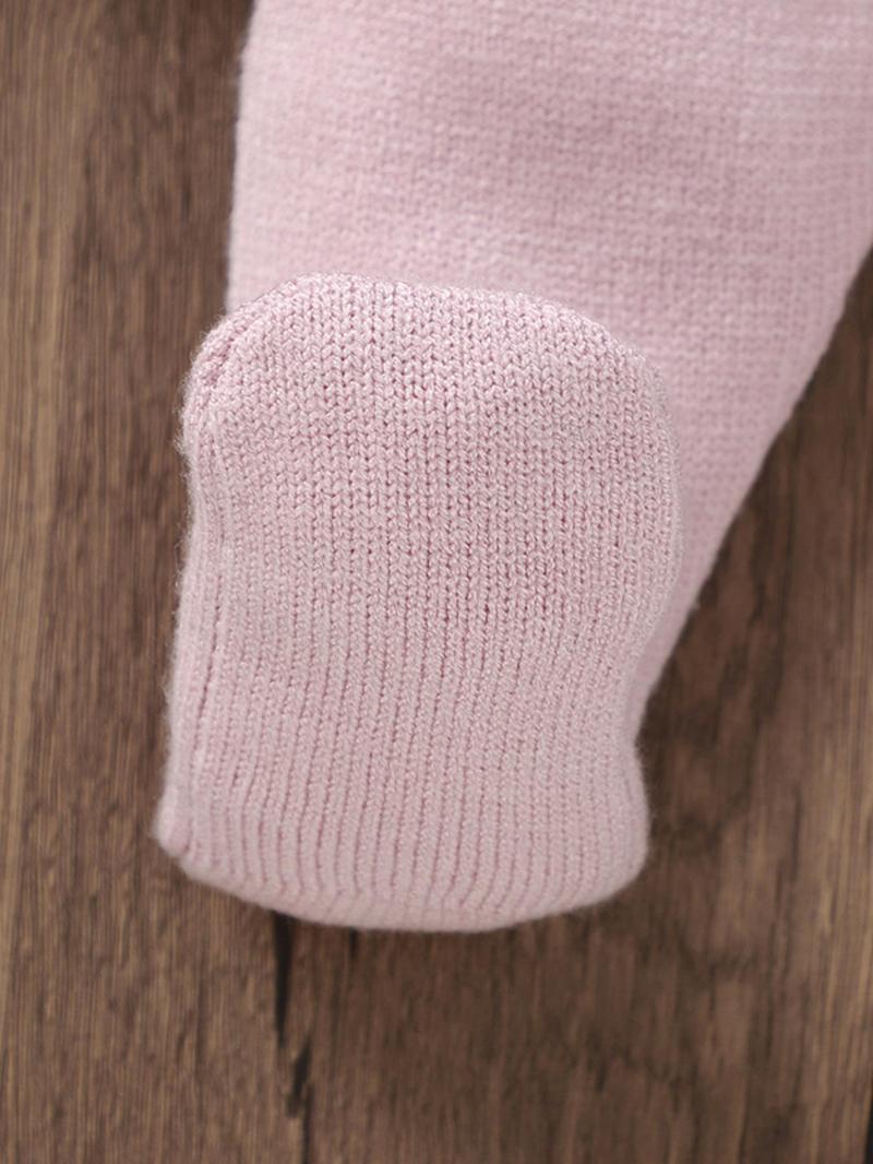 Product Introduction of Two-Piece Set Baby Girl's Argyle Print Eyelet Embroidery Ruffle Trim Sweater & Plain Pants, Cute Scallop Trim Bow Keyhole Neckline Top & Knitting Trousers, Infant Newborn Girls Fall & Winter Knitwear 3