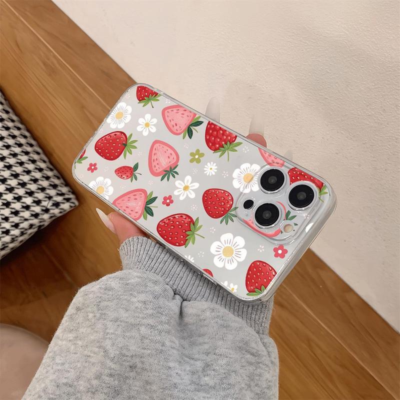 Strawberry Pattern Phone Case, Decorative Phone Protector Cover, Phone Accessories Compatible with iPhone 16 Pro Max 15 14 13 12 11 Pro Max Plus X XR XS Max 7 8 Plus Mini, Casing 1