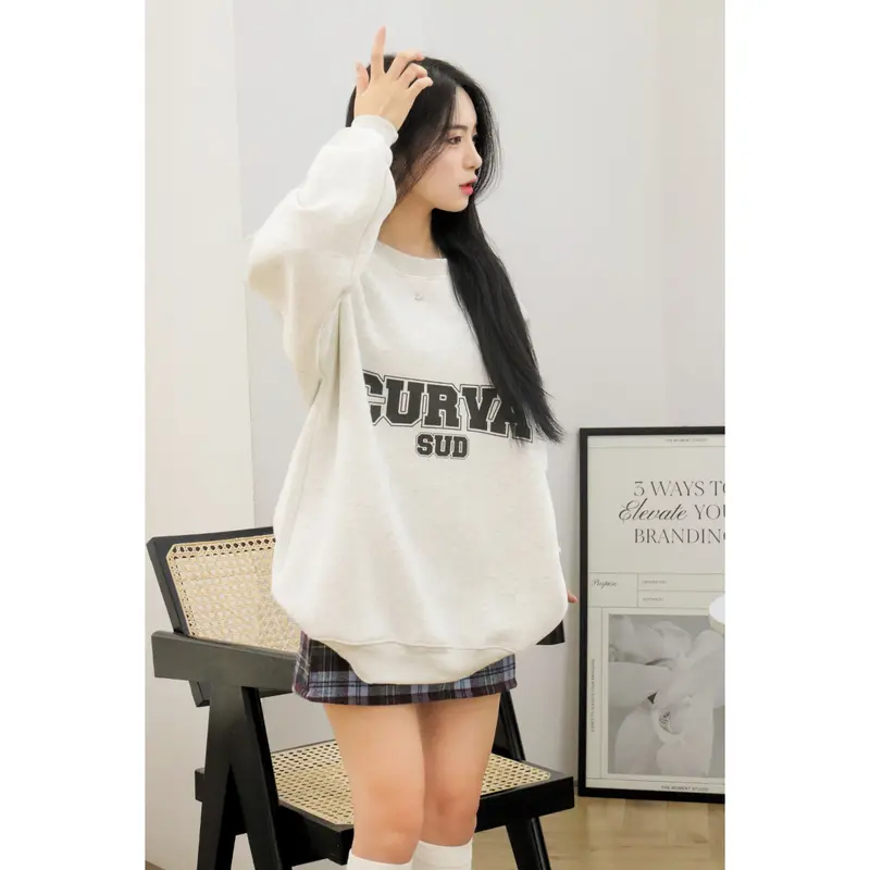 [TOSUN] Áo Sweater Nỉ Bông Cotton Form Rộng Unisex Xám Tiêu In Chữ Basic S02 3