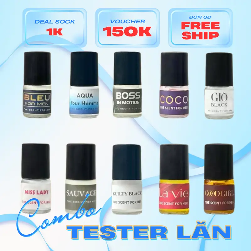 [Deal Sock 1k] Bộ sản phẩm nước hoa nam-nữ chất lượng cao,set nước hoa tester dạng lăn, lưu hương lâu từ 6-8h đổi trả miễn phí chính hãng mini 3ml 0