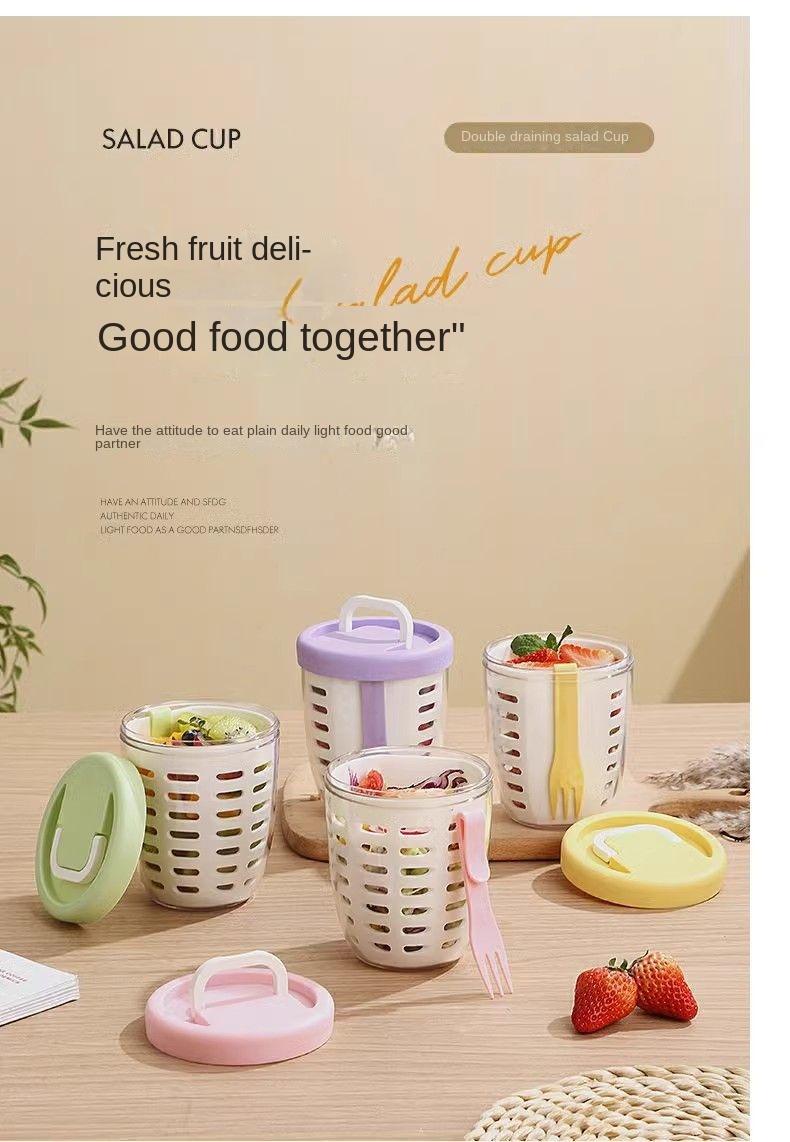 Product Introduction of Cốc Trái Cây, Cầm Tay, Có Rãnh Và Nĩa, Thích Hợp Cho Bữa Sáng, Salad, Mang Đi Và Dã Ngoại, Có Thể Dùng Làm Cốc Yến Mạch lọ đựng cọ trang điểm bình  hb 1