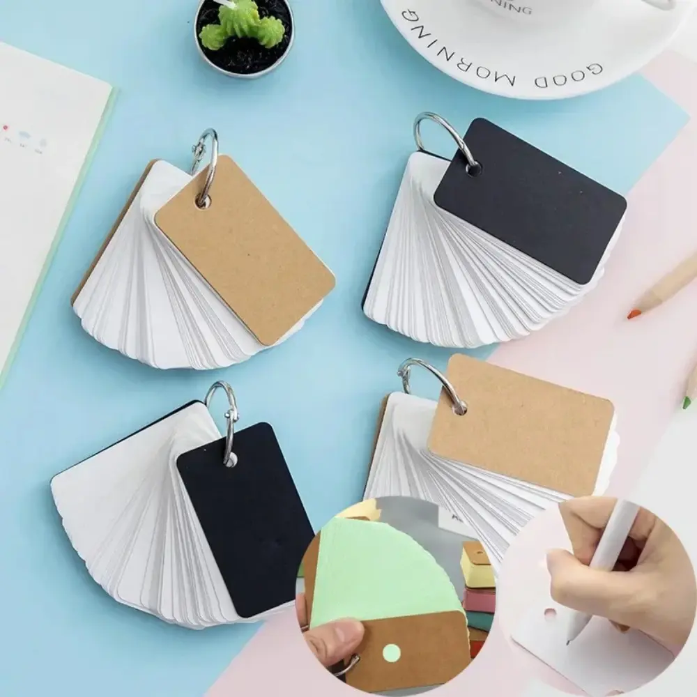 Thẻ Flashcard Trống Kraft Paper, 50 Tờ, Có Nhẫn Đóng Gáy, Sổ Tay Xoắn Ốc, Sổ Tay Mini Cho Trẻ Em, Sách Thẻ Học Tập, Văn Phòng Phẩm Kawaii