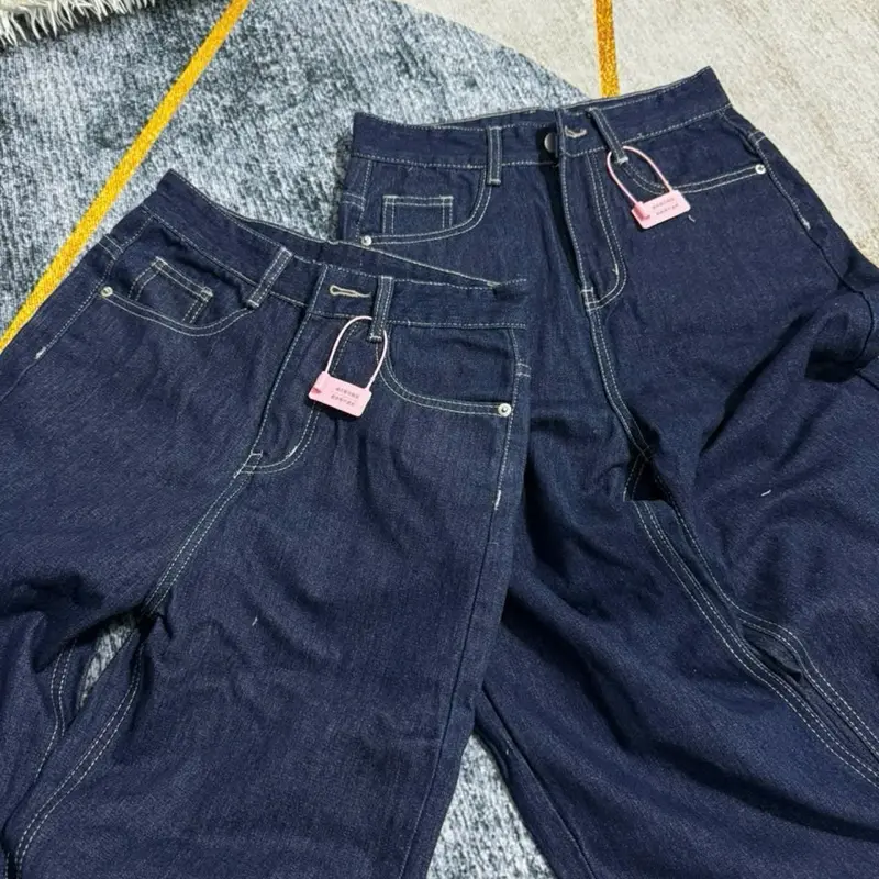 BLee -Quần jeans ống suông màu xanh than phối đường chỉ kem chất jeans mềm ,có 2 chiều dài 95-103cm  B3515.Có size(S-2XL) 4