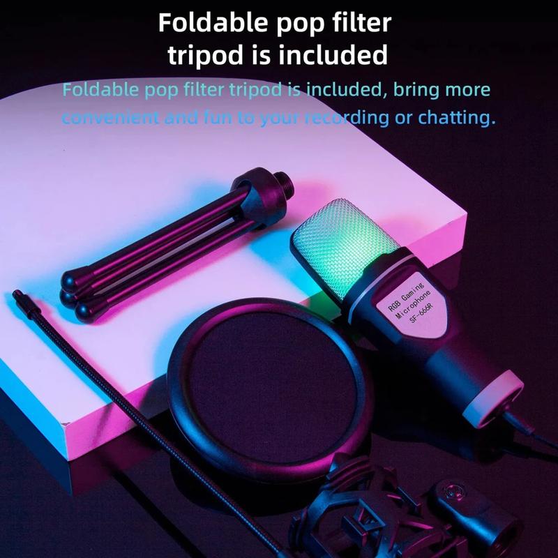 Micro Có Dây USB, SF666R, Giảm Tiếng Ồn, Mic Ngưng Tụ RGB, Để Phỏng Vấn, Vlog, Quay Video, Ghi Âm, Podcast, Có Giá Chân Đế 3