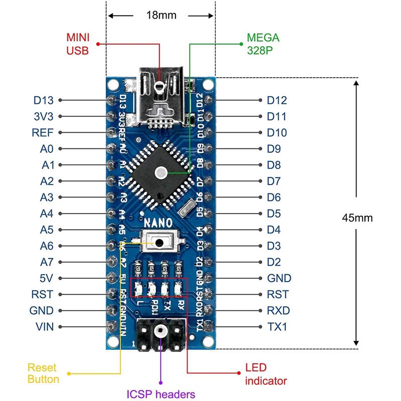 Nano V3.0, Nano Board ATmega328P 5V 16M Micro Controller Board Compatible Arduino IDE + USB cable 2