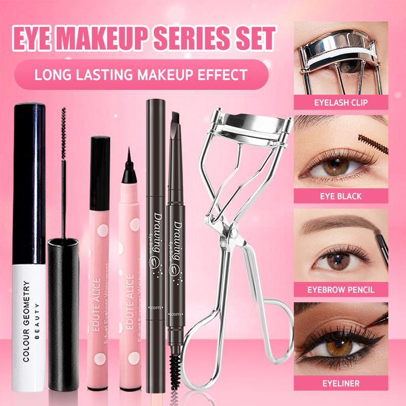 Product Introduction of [Local Shipping] 3/4 Piece Set Long Lasting Waterproof Mascara Black Eyeliner Eyebrow Pencil With Free Eyelash Curler 17