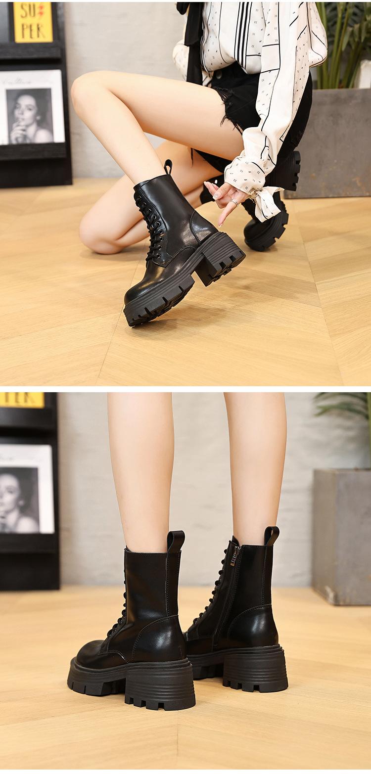 Product Introduction of In Stock Women's Boots Retro Korean Type Martin Boots Thick Bottom Height Increasing Women Shoes Genuine Leather Platform Martin Boots Women's British Style Chunky Heel Small Man Elevator Ankle Boots Spring and Autumn Boots Winter Suede Boots 22