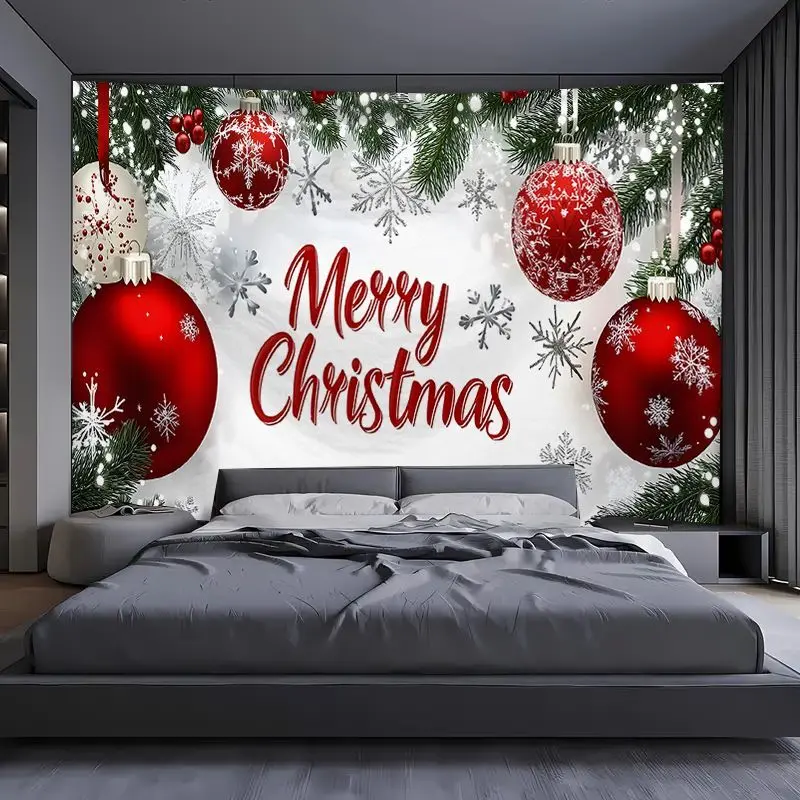 Tấm Thảm Giáng Sinh Vui Vẻ, 85 gam Polyester mỗi mét vuông, Đồ Trang Trí Ngày Lễ, Không Sử Dụng Nguồn Điện, Vải Dệt, Vải Da Đào, Thích Hợp Để Đồ Trang Trí Treo Tường Phòng Khách Và Phòng Ngủ, Sử Dụng Trong Nhà, Hình Ngang 5