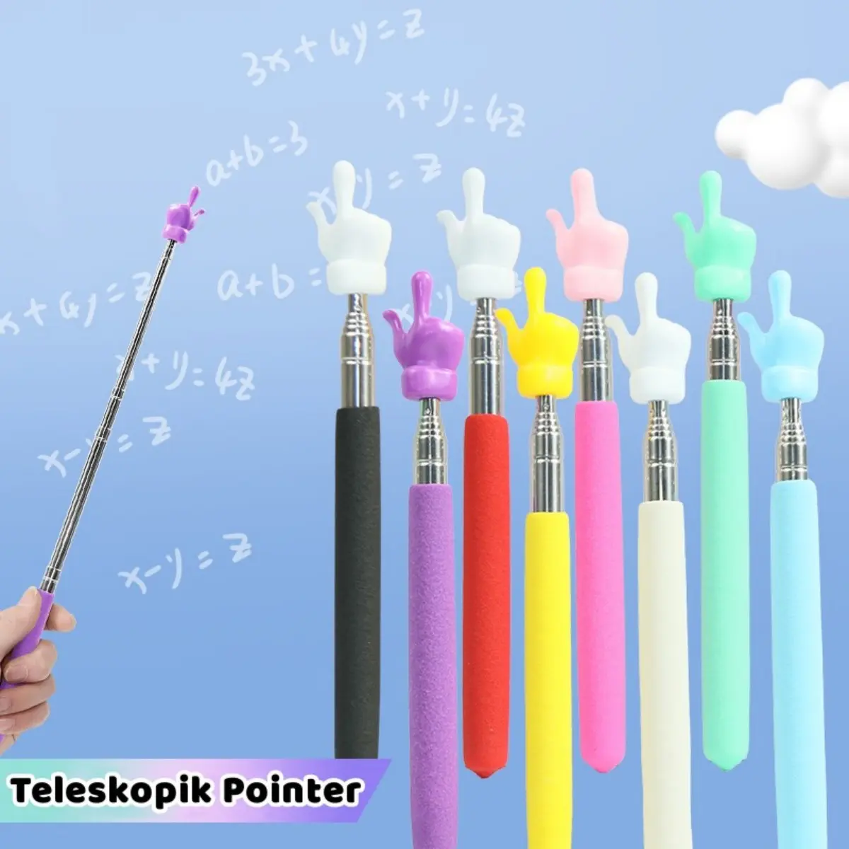 Tongkat penunjuk whiteboard untuk guru mengajar 55cm Tongkat penunjuk papan tulis praktis 55cm ATK Extendable pointer teleskopik untuk alat bantu mengajar kantor sekolah pelajar anak Telescopik finger reading stick Stationery