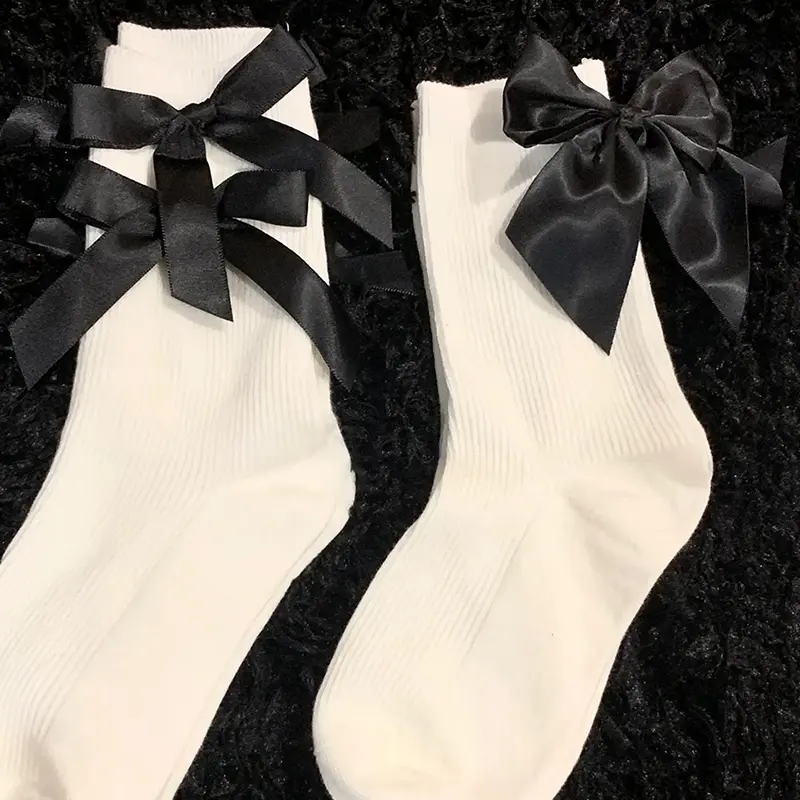 Tất Kawaii, Phong Cách Y2K, Thiết Kế Thắt Nơ Ngọt Ngào Thích Hợp Cho Mùa Xuân Và Mùa Hè, Harajuku JK Lolita, Tất Trắng Dễ Thương, Phong Cách Nhật Bản, Dành Cho Phụ Nữ Và Trẻ Em Gái, Tất Ống Giữa 5